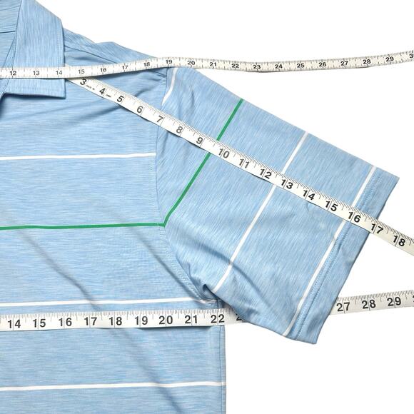 FootJoy | Men | Stripe Heather Blue Performance Golf Polo Shirt | Size Medium - Picture 3 of 7